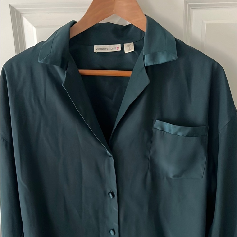 VTG Victoria's Secret Emerald Green Silky Pajama Set Sz Small - Picture 3 of 10
